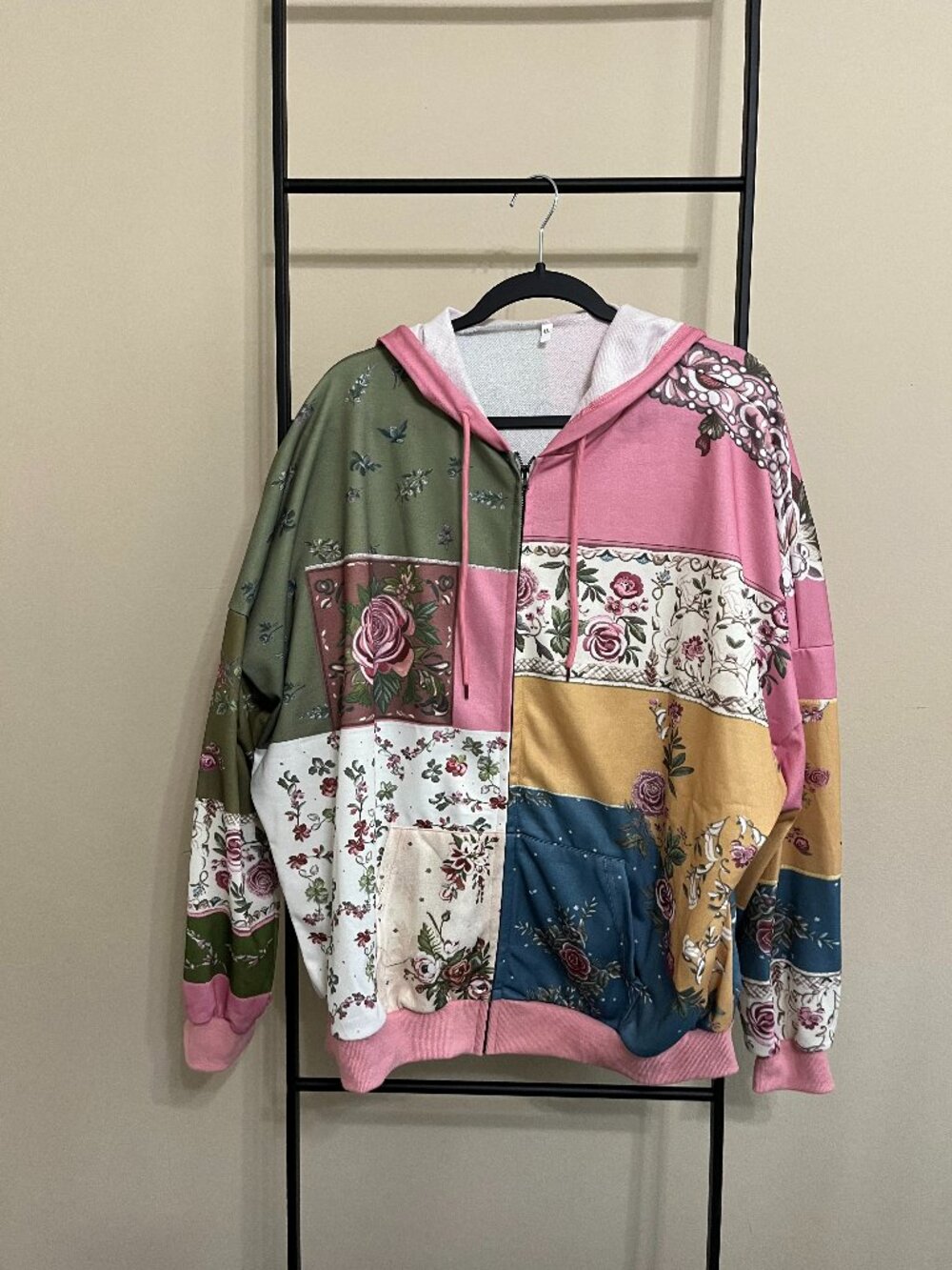 Patchwork Floral Zip Up Hoodie Multi Color Boho Plus Size Cottagecore 4XL